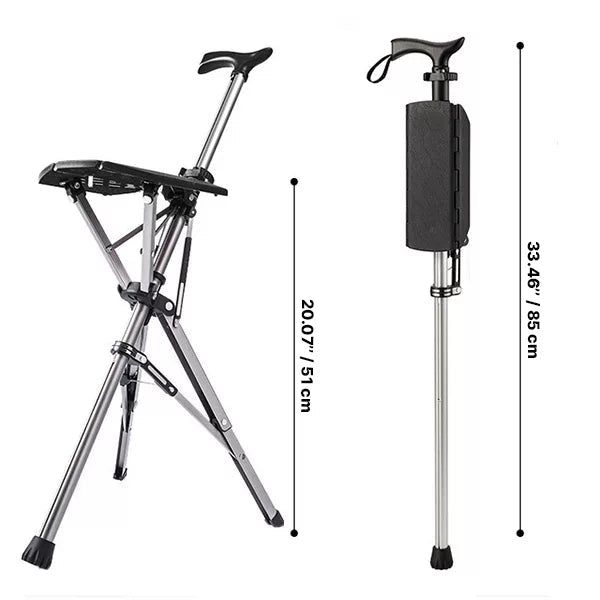 SitWalk Opvouwbare Wandelstok – Wandelstok met Zitfunctie en Ergonomische Handgreep
