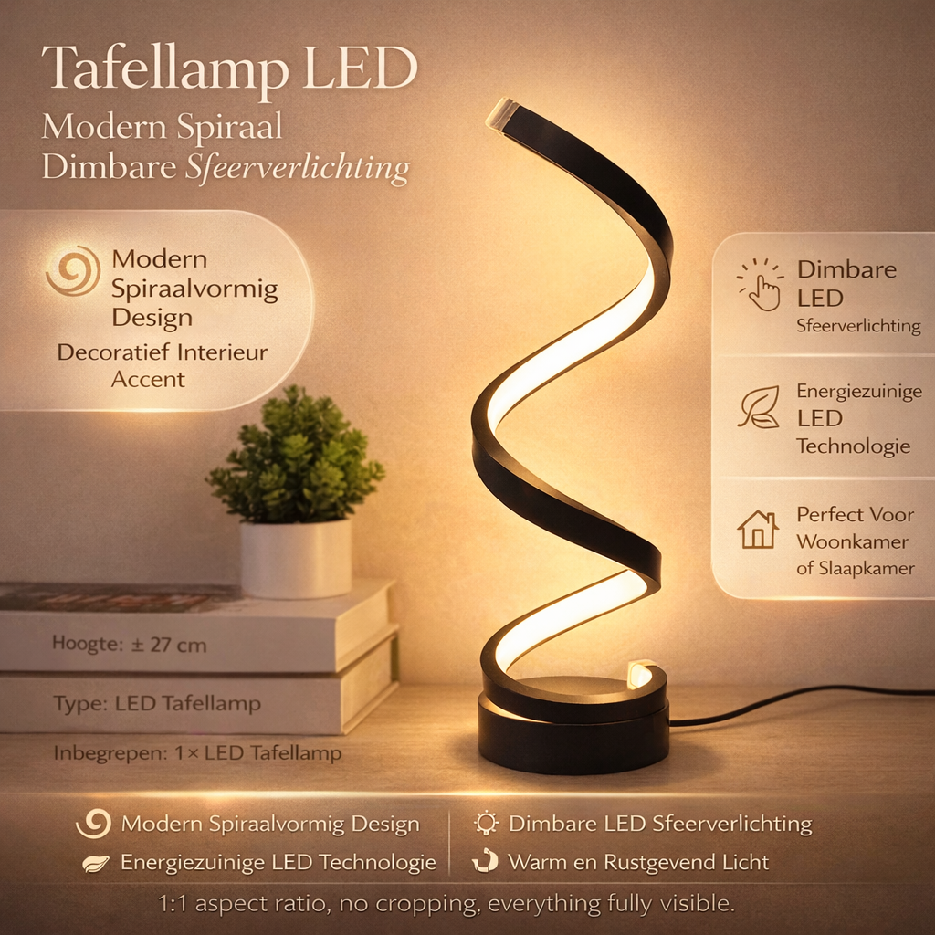SpiraalLicht LED Tafellamp Met Dimbare Verlichting en Touchbediening