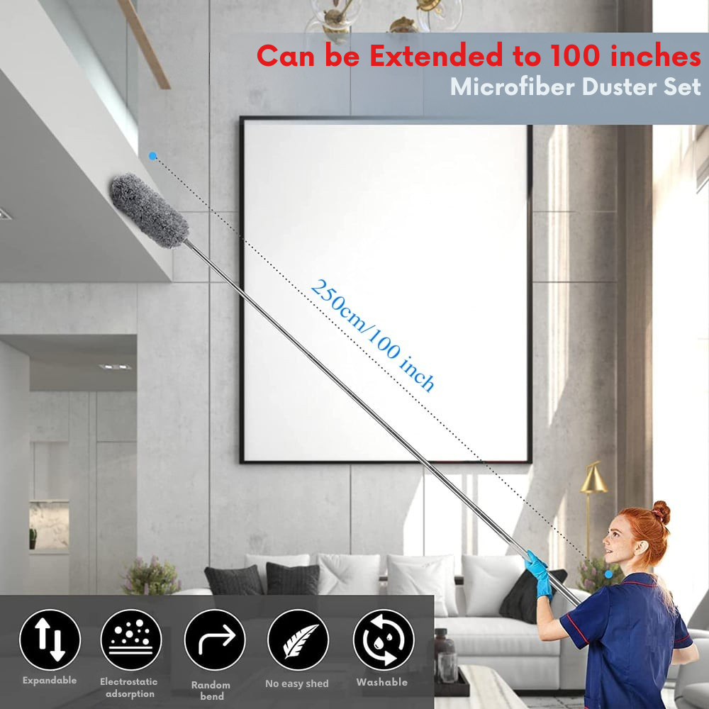 FlexiDust Telescoop Stofdoek met Wasbare Microvezelkop