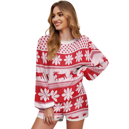 Ensemble Pyjama WinterWeef Noël – Tenue Lounge Tricotée avec Motif Flocon de Neige