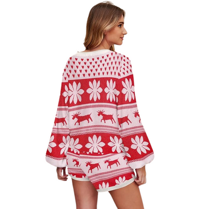 Ensemble Pyjama WinterWeef Noël – Tenue Lounge Tricotée avec Motif Flocon de Neige