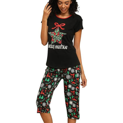 KatoenLounge Dames Pyjama Set – Ademende Capri Nachtkleding met Korte Mouw