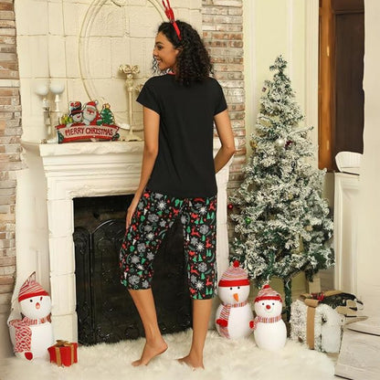 KatoenLounge Dames Pyjama Set – Ademende Capri Nachtkleding met Korte Mouw