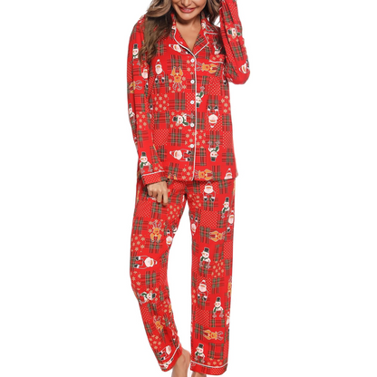 CozyCharm Kerst Pyjama Set – Zachte Dames Lounge Outfit met Knoopsluiting