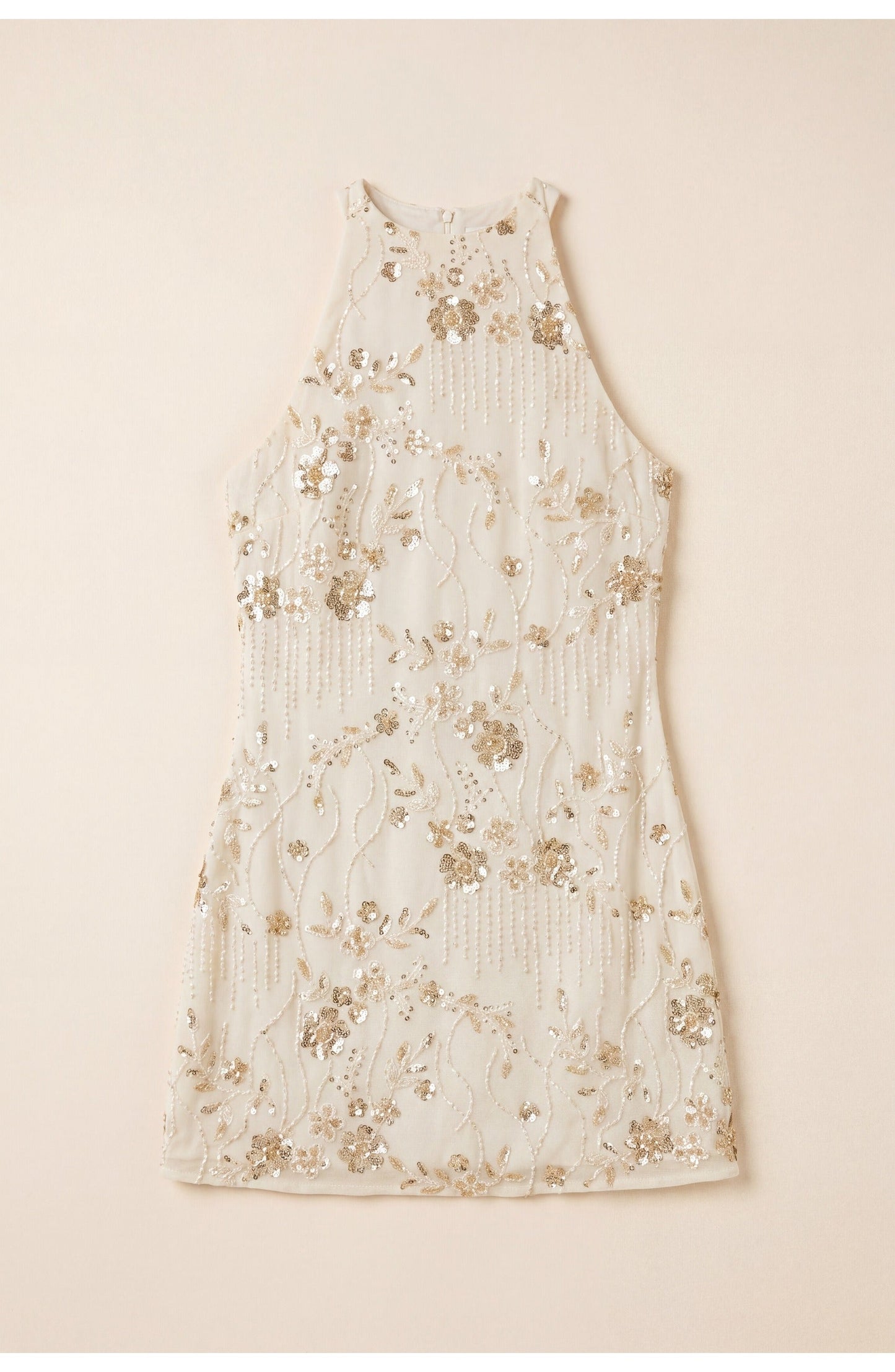 FringeGlow Mini Jurk met Halternek en Gelaagde Franjes