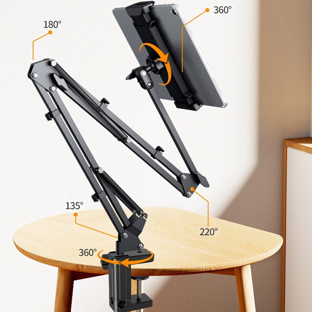 Universele draaibare tabletstandaard – 360° rotatie – verstelbare aluminium arm
