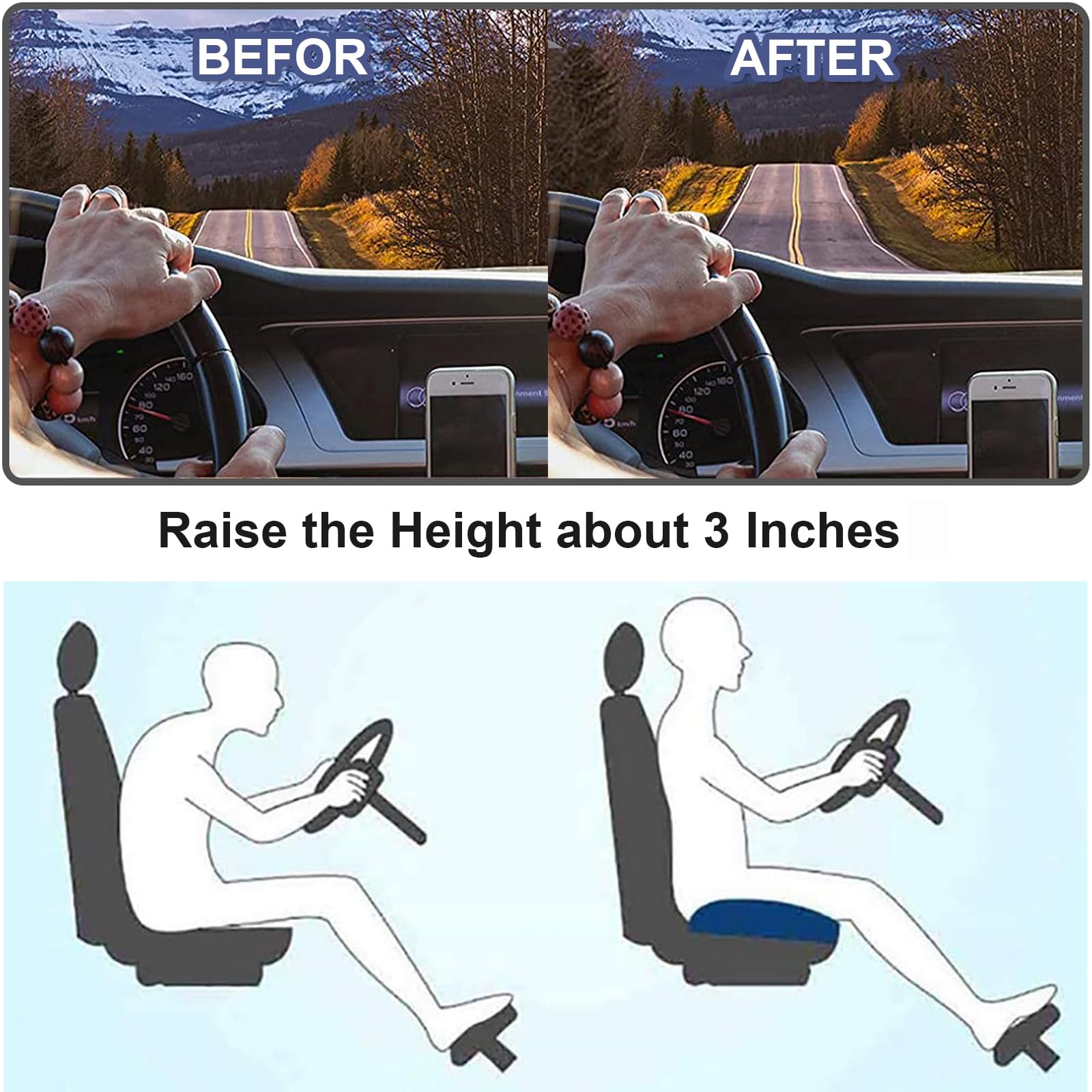 Volwassen Auto Zitverhoger – Ergonomisch Kussen voor Verbeterd Zicht en Comfort