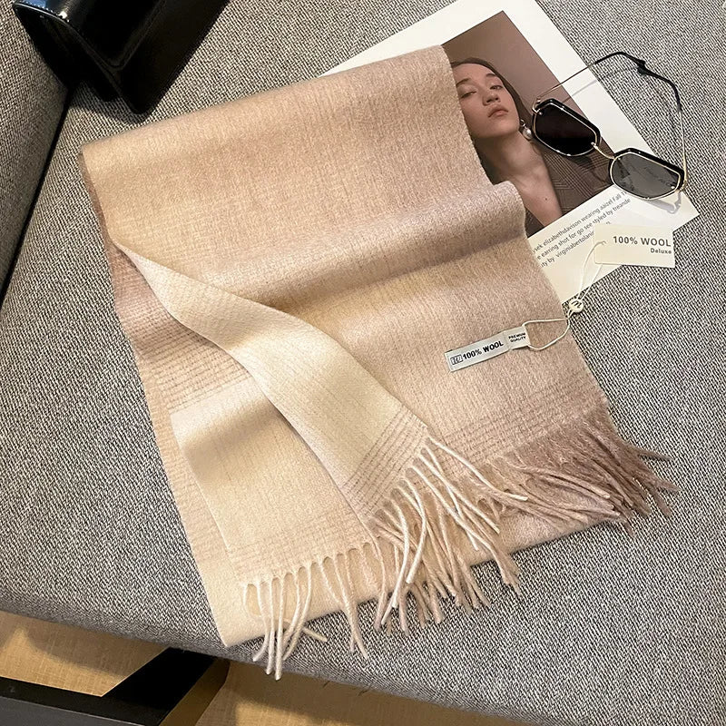 Elegante Wollen Damessjaal met Schaakbordpatroon – 100% Wol, 180 × 70 cm