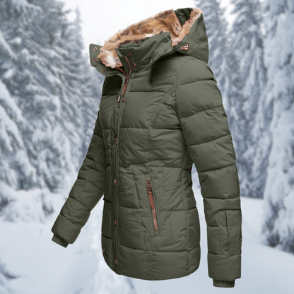 Warme Dames Winterjas Greta – Elegante Jas met Bontkraag en Comfortabele Voering