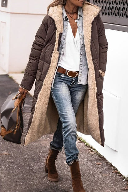Lange Dames Winterjas Marlina – Dubbelzijdige Warme Mantel met Teddyvoering