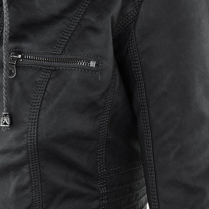 Trendy Dames Leren Jas Alesund – Zwarte PU Jas met Capuchon en Rits
