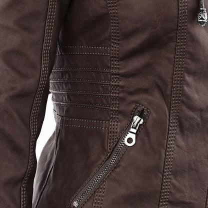 Trendy Dames Leren Jas Alesund – Zwarte PU Jas met Capuchon en Rits