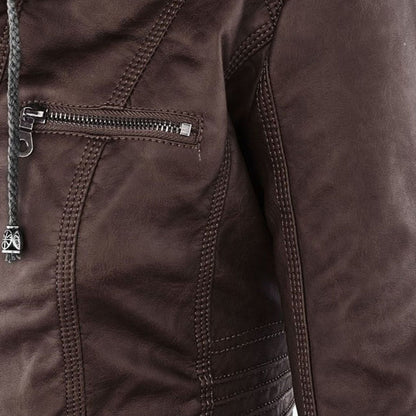 Trendy Dames Leren Jas Alesund – Zwarte PU Jas met Capuchon en Rits