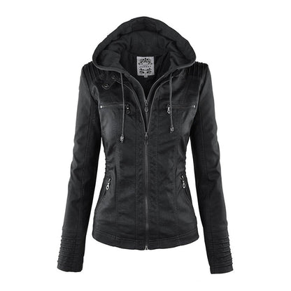 Trendy Dames Leren Jas Alesund – Zwarte PU Jas met Capuchon en Rits