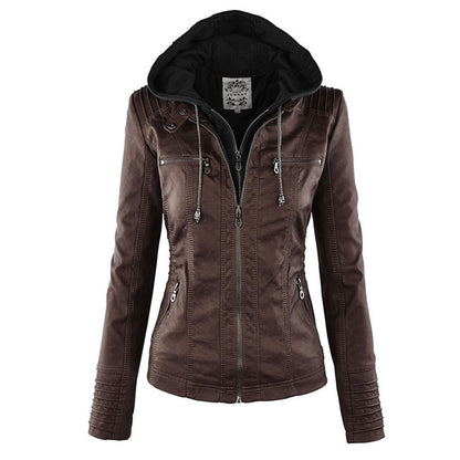Trendy Dames Leren Jas Alesund – Zwarte PU Jas met Capuchon en Rits