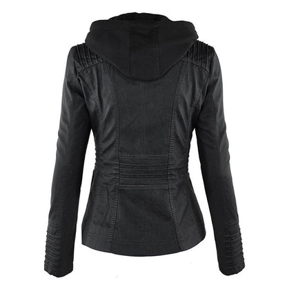 Trendy Dames Leren Jas Alesund – Zwarte PU Jas met Capuchon en Rits