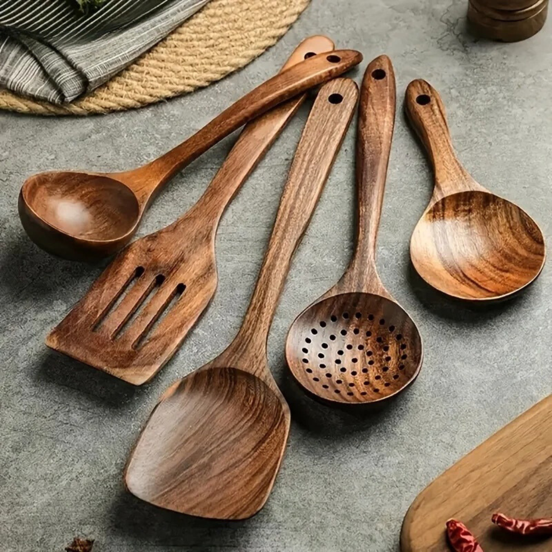 WalnutCraft – Keukengerei-set van walnotenhout (5 delen)