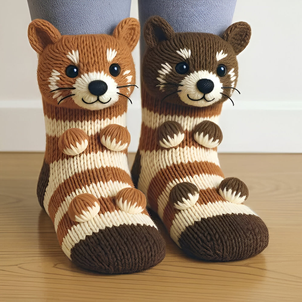 CozyStep Warm Plush Animal Socks – Non-Slip House Socks with 3D Design