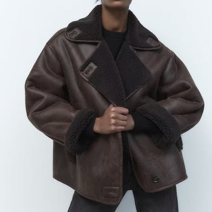 Winter leren jack | teddy voering | oversized model | fleece leren jack | leren damesjack