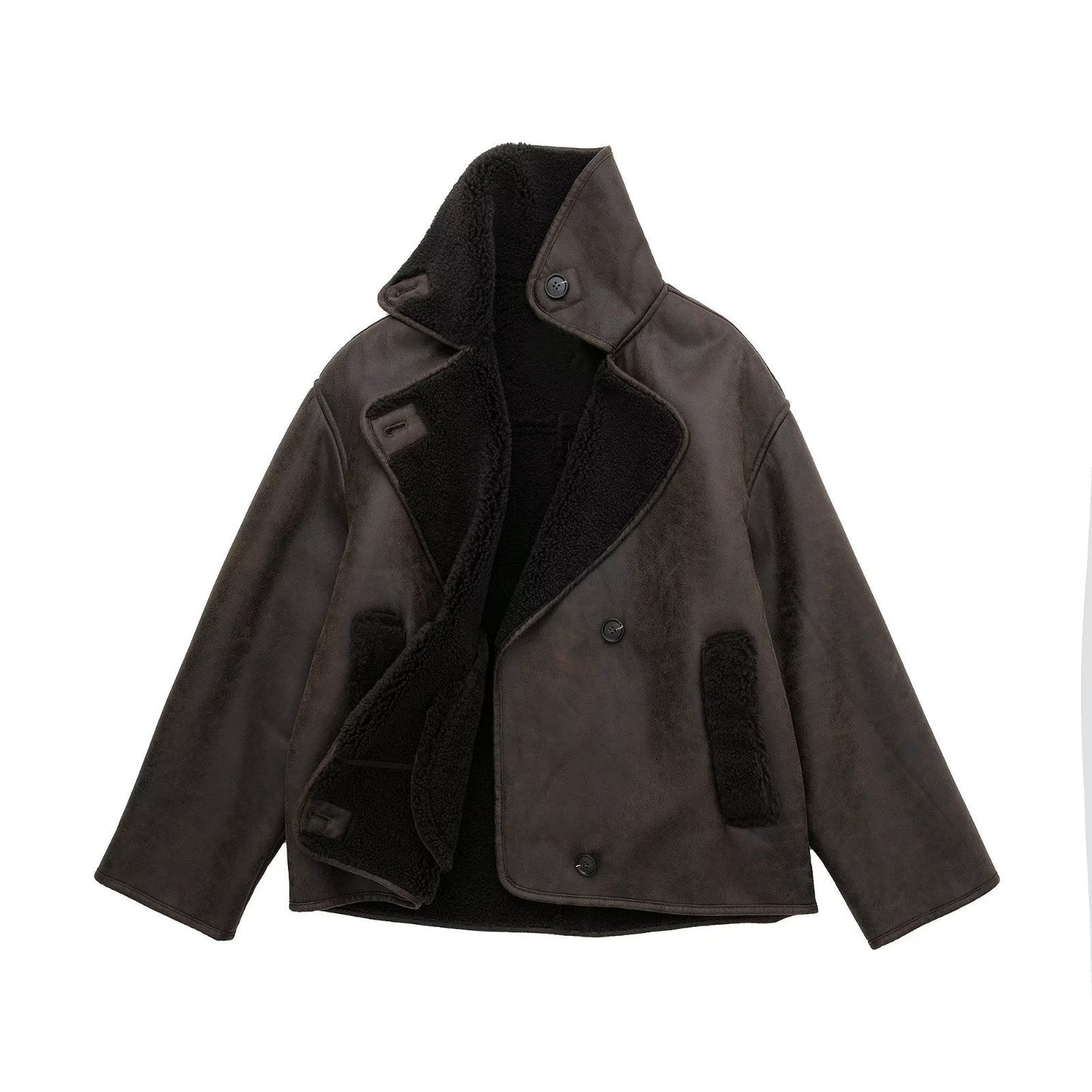 Winter leren jack | teddy voering | oversized model | fleece leren jack | leren damesjack