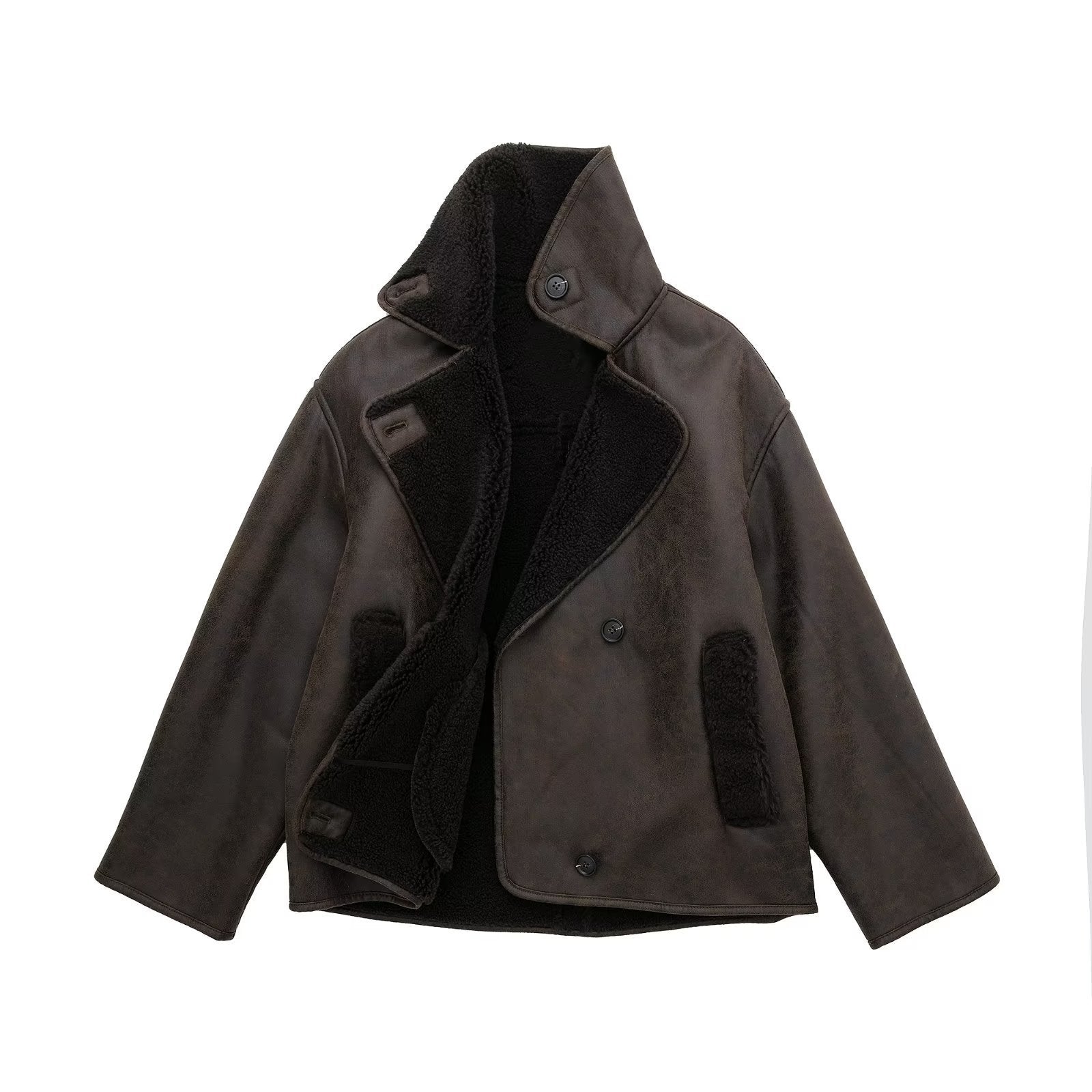 Winter leren jack | teddy voering | oversized model | fleece leren jack | leren damesjack