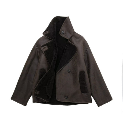 Winter leren jack | teddy voering | oversized model | fleece leren jack | leren damesjack