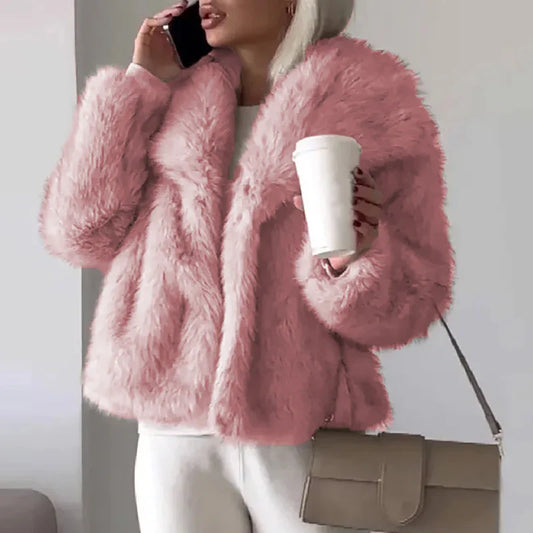 Fluffy Chic Dames Jas – Korte Faux Bontjas voor Herfst en Winter