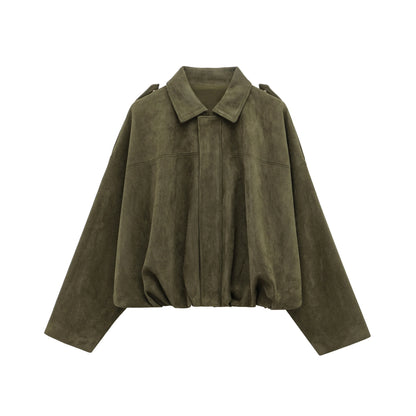 Suède Chic Dames Bomberjack – Bruin Groen Vintage Look