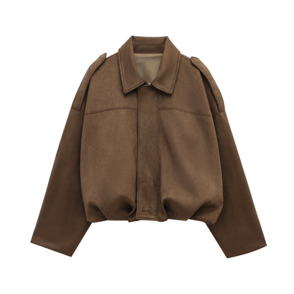 Suède Chic Dames Bomberjack – Bruin Groen Vintage Look