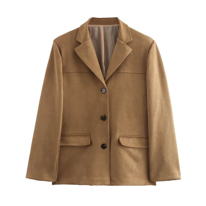 Suède Elegance Dames Jas – Vintage Bruin Leren Demi-Seizoen Look
