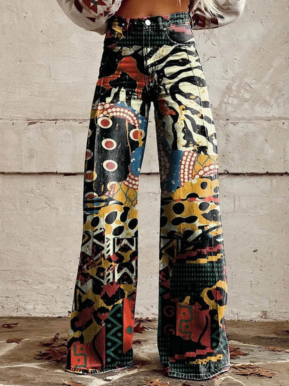 Yanin | Kleurrijke vintage Viscose Broek met print
