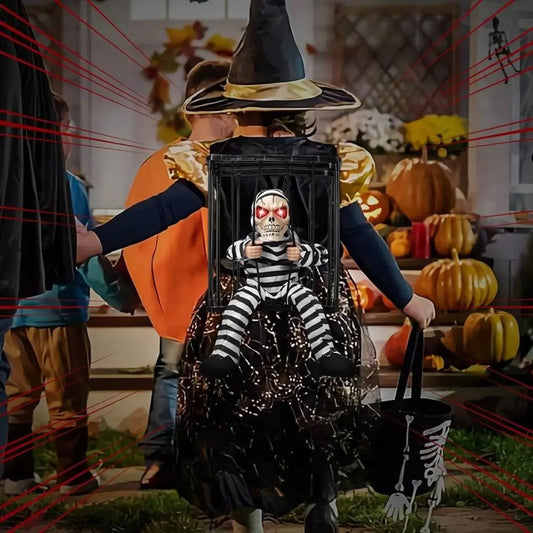 Halloween Decoratie – Beweegbare Gevangene in Kooi met Geluid en Bewegingssensor