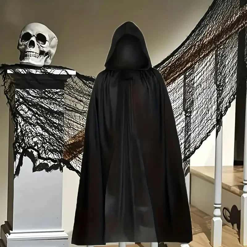 Zwarte Cape met Capuchon – Lange Uniseks Halloween & Cosplay Omslag