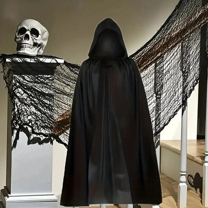 Zwarte Cape met Capuchon – Lange Uniseks Halloween & Cosplay Omslag