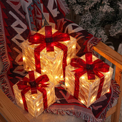 Feestelijke LED Geschenkdozen Set – 3 Verlichte Dozen voor Kerstdecoratie