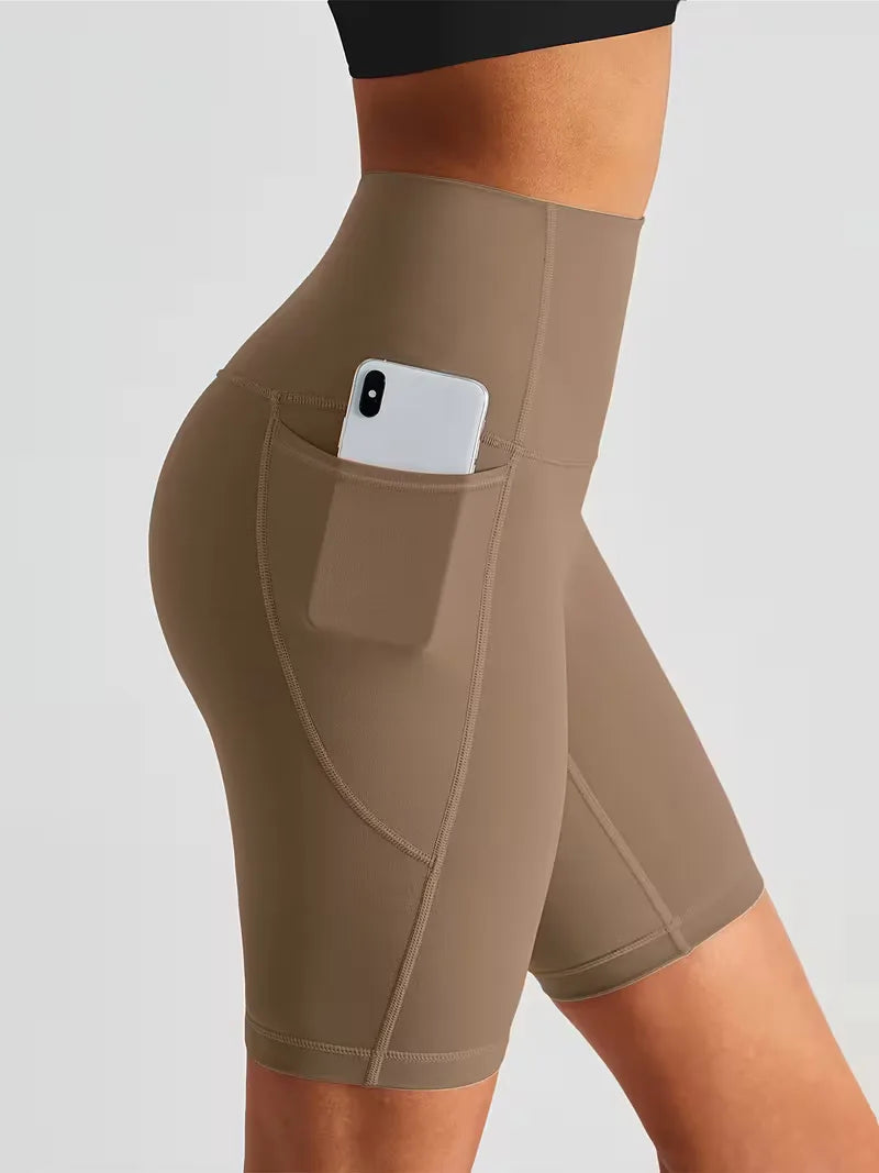 Dames Sportshort met Hoge Taille en Zijzak Ademend