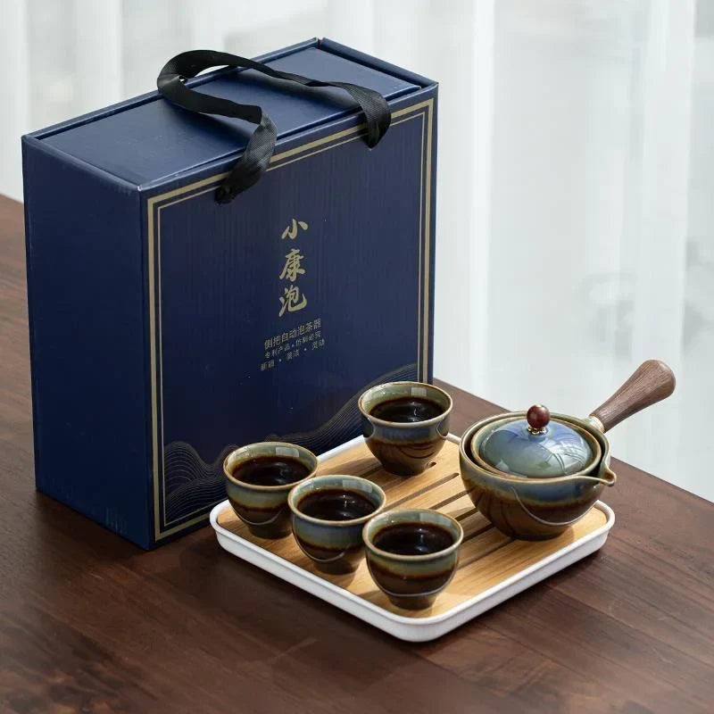 Porseleinen Gongfu Theeset met Houten Zijkant en Passend Deksel