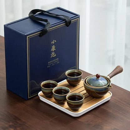 Porseleinen Gongfu Theeset met Houten Zijkant en Passend Deksel