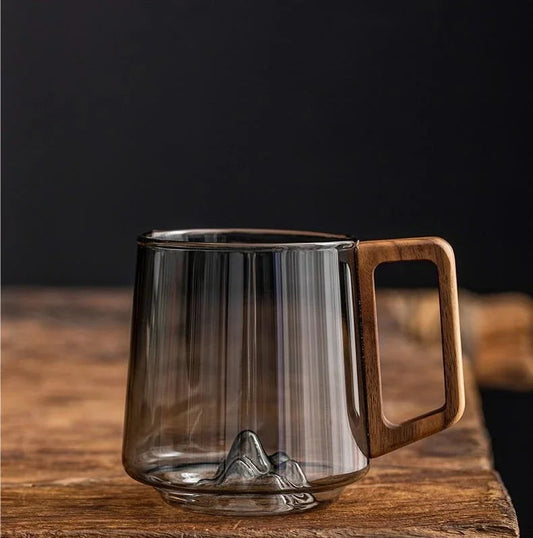 HoutGrip Glazen Mok 400 ml met Houten Handvat voor Warm en Koud