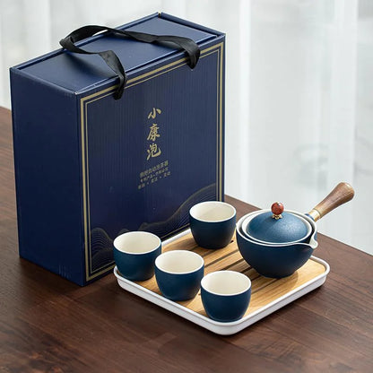 Porseleinen Gongfu Theeset met Houten Zijkant en Passend Deksel
