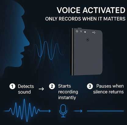 Ultra-dunne digitale voice recorder met spraakactivatie en 16GB opslag