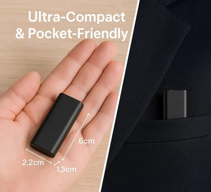 Ultra-dunne digitale voice recorder met spraakactivatie en 16GB opslag