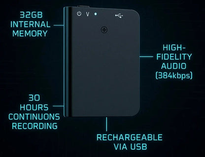 Ultra-dunne digitale voice recorder met spraakactivatie en 16GB opslag