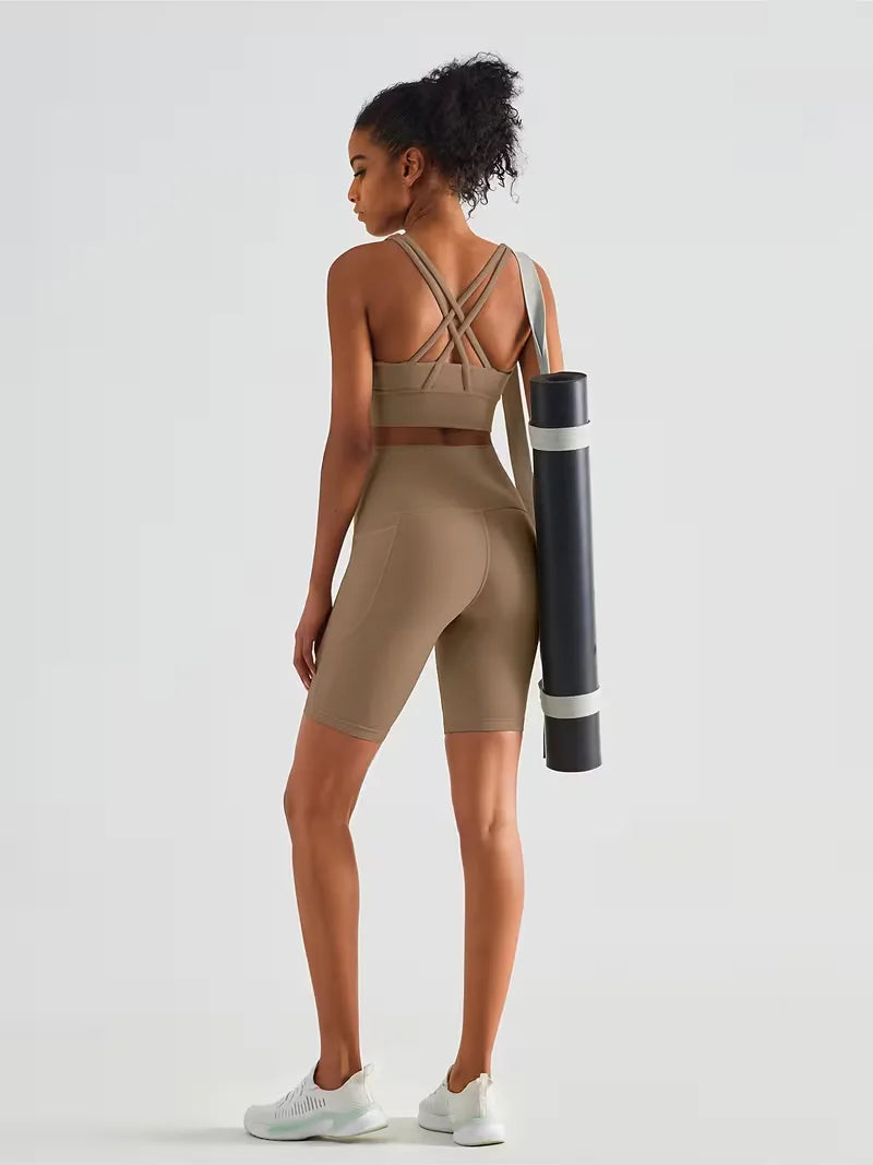 Dames Sportshort met Hoge Taille en Zijzak Ademend