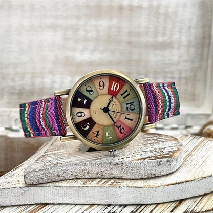 Vintage Regenboog Dameshorloge met Gevlochten Band - Elegant Accessoire