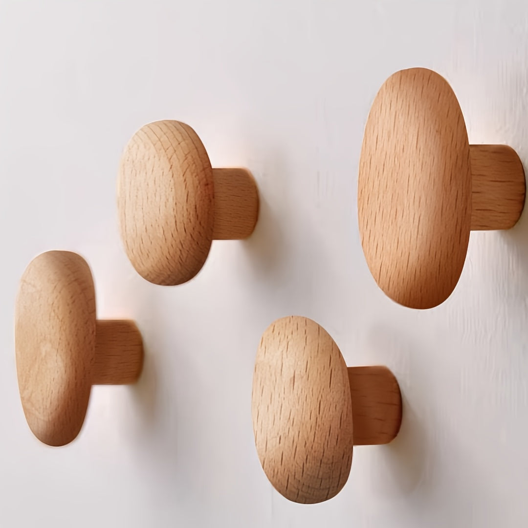 WoodCraft Wooden Wall Hooks Set – Handmade Design in Walnut and Beech Wood
