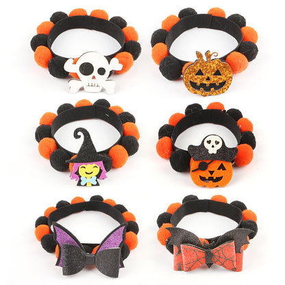 Halloween Huisdier Halsband – Verstelbare Honden en Katten Kraag met Pompoen en Schedel Designs