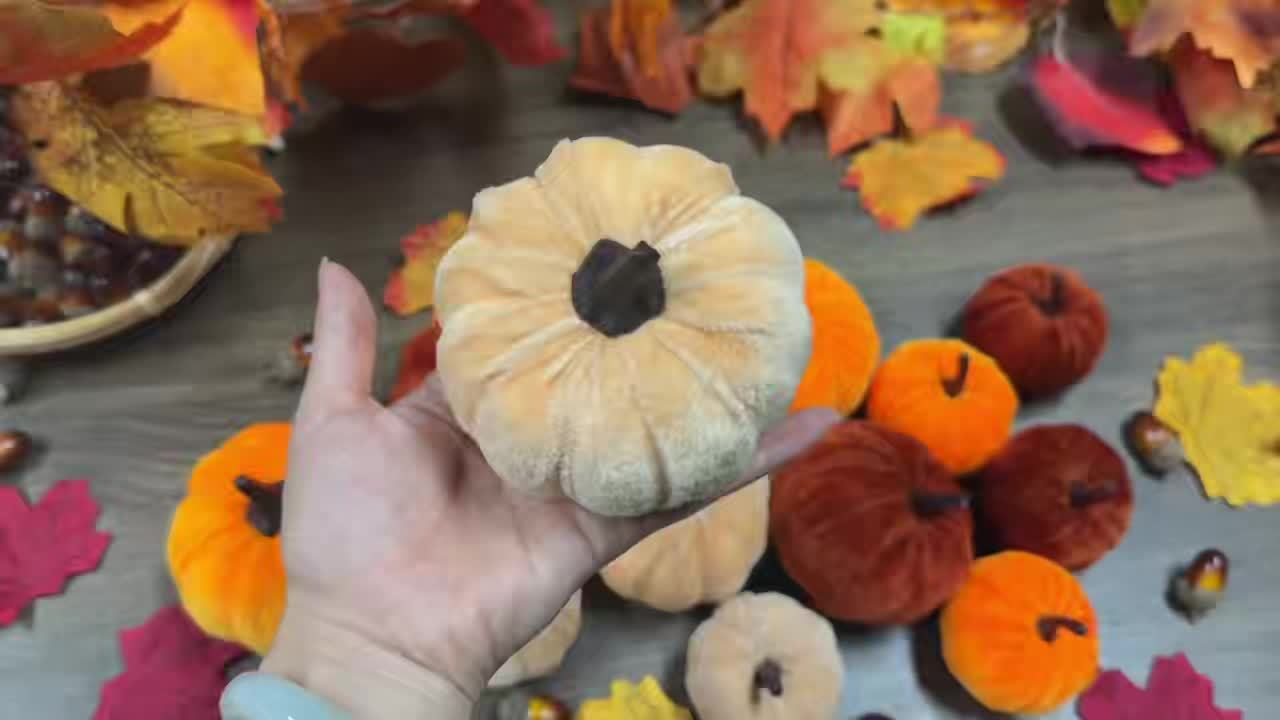 Herfstdecoratie PompoenSet – 12 Stuks Kunstmatige Pompoenen met Velvet Afwerking