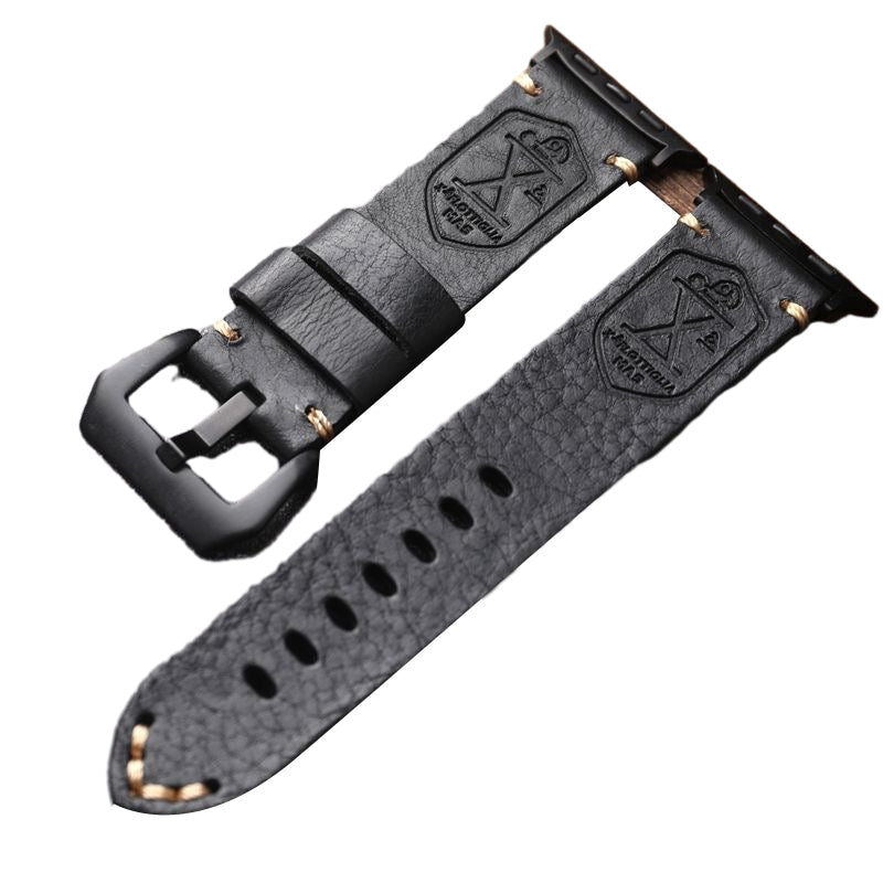 Vintage Volnerf Leren Apple Watch Band - Handgemaakt met Patina-Potentieel