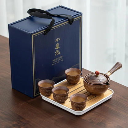 Porseleinen Gongfu Theeset met Houten Zijkant en Passend Deksel